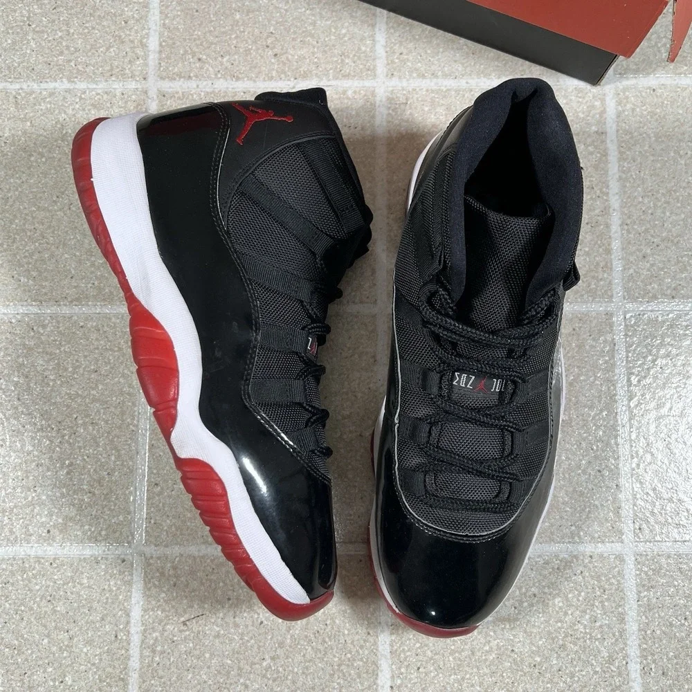 Jordan 11 Retro High Bred 2019 Size 11 Pre-Owned 378037-061 Black Red - Picture 3 of 10